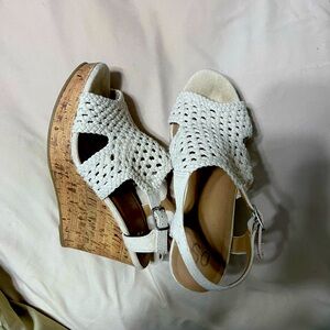 Women’s wedges, tan and cork